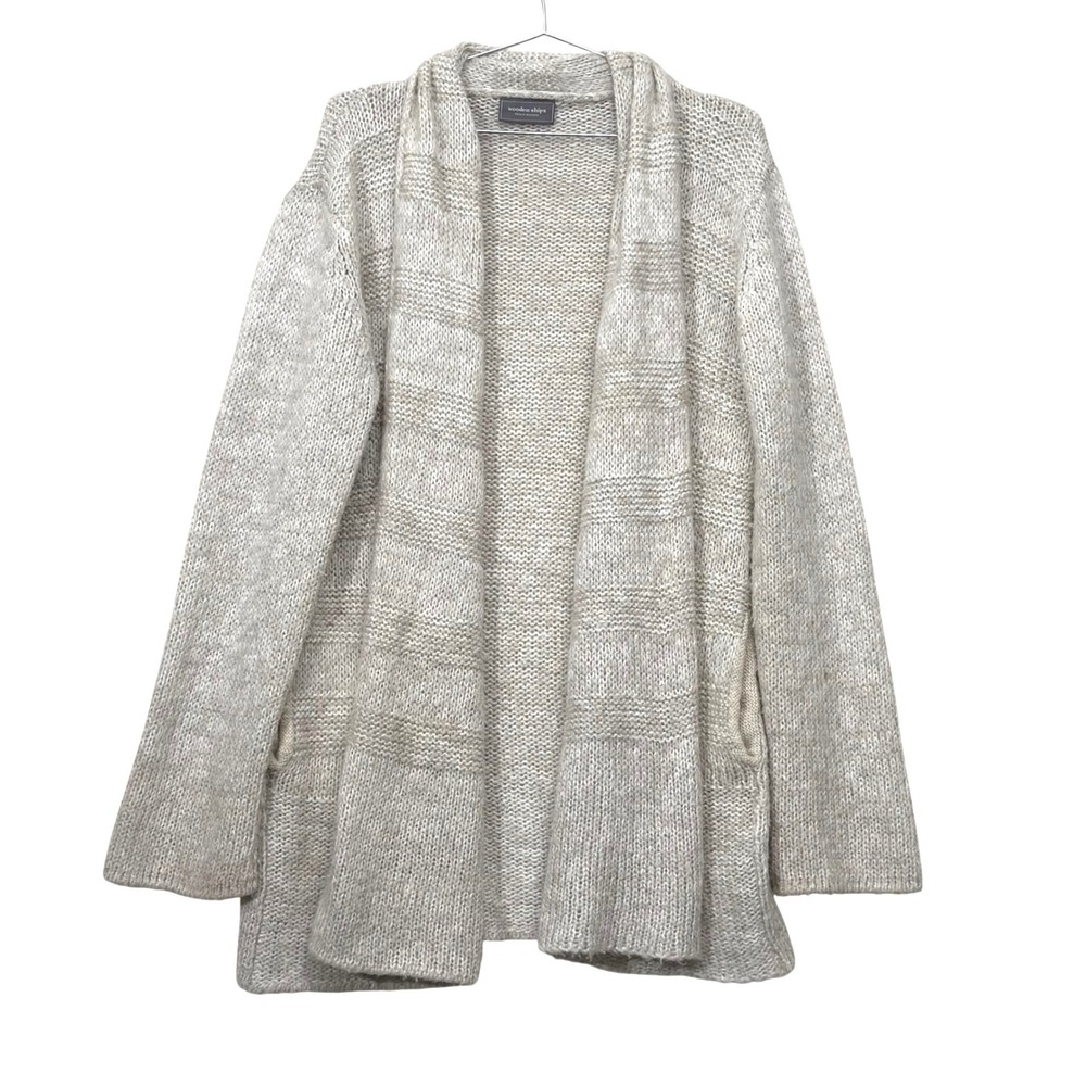 Wooden Ships Cardigan Women M/L Oatmeal Boho Mohair Wool Open Front Shawl Pocket